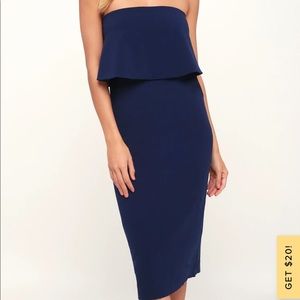 Lulus Lots of Love Navy Strapless Midi Dress